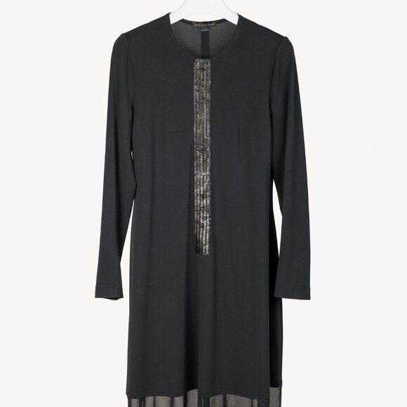 Marie Saint Pierre Black Sequin-Stripe Mesh-Hem Dress - Picture 1 of 10